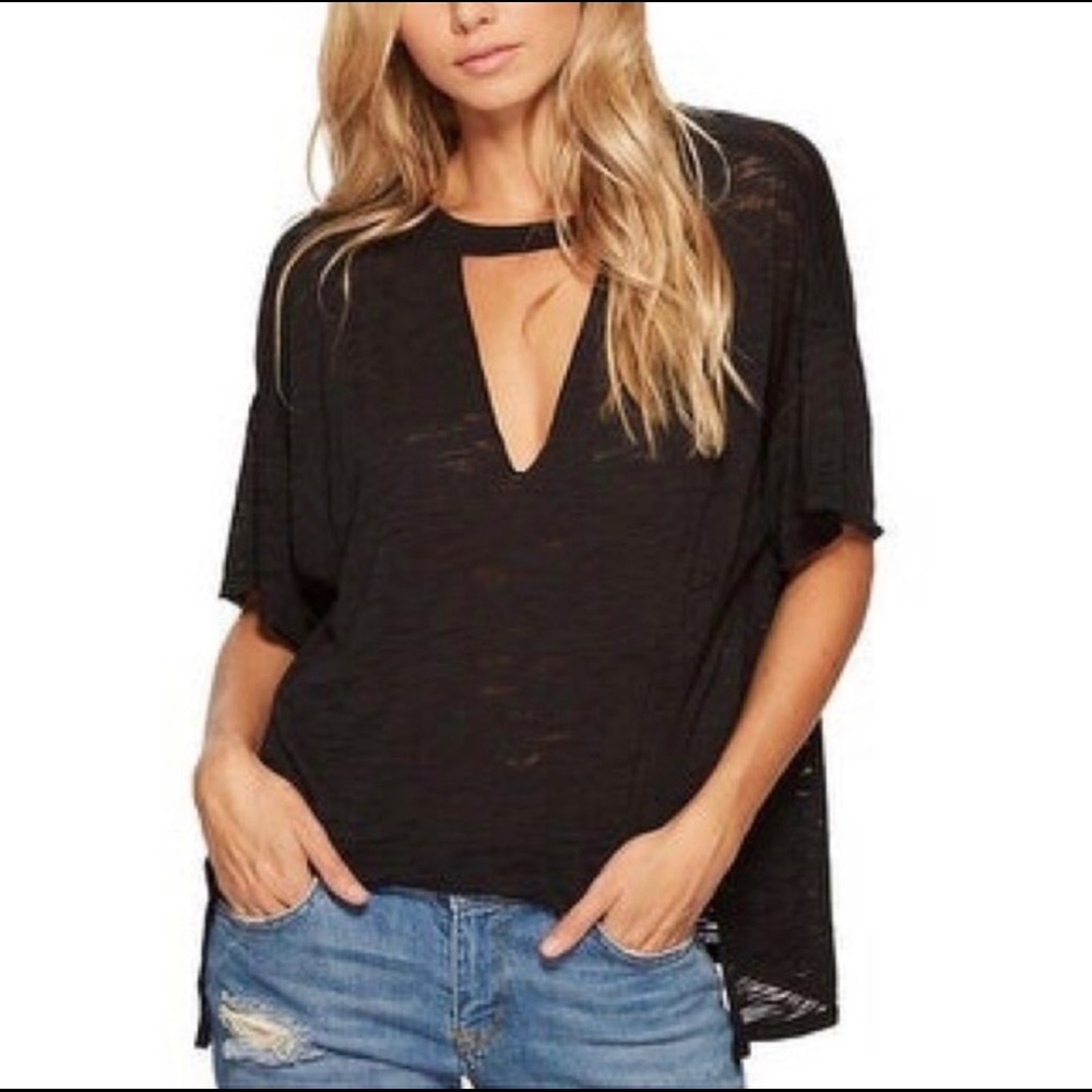 Free People Jordan Keyhole Neck Black Burnout Shirt Size XS